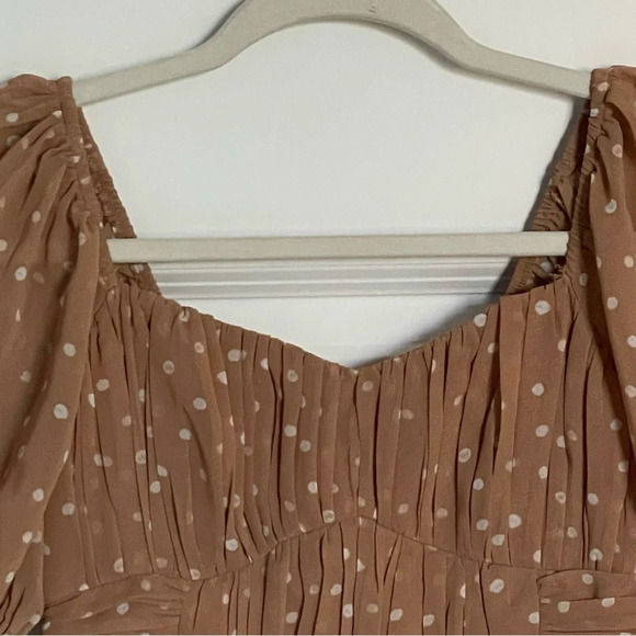 Abercrombie & Fitch Tan Polka Dot Ruched Puff Sleeve Mini Dress 29690 - Picture 4 of 16